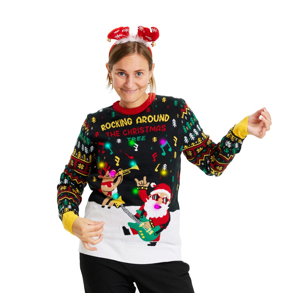 LED light-up Ugly Christmas Sweater Santa Rocker womens
