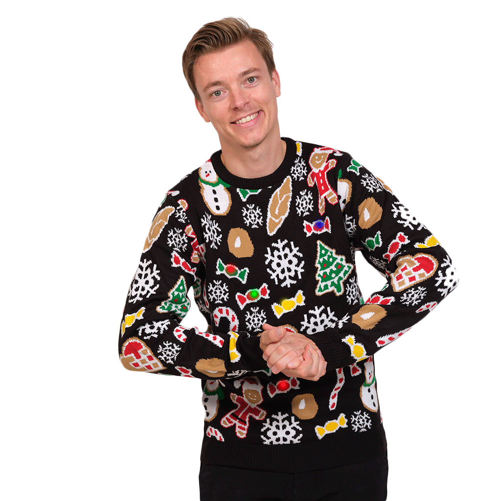 Mens LED light-up Ugly Christmas Sweater with Christmas Motifs