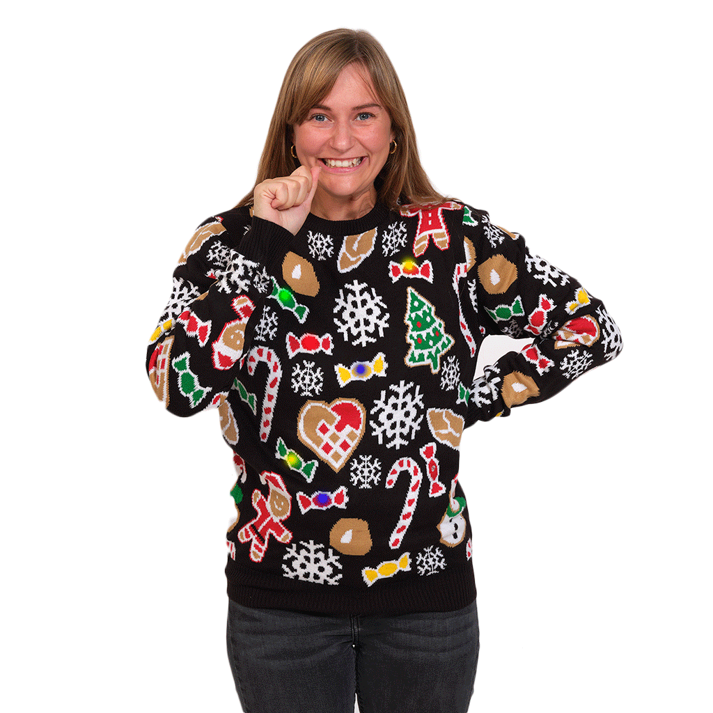 Womens LED light-up Ugly Christmas Sweater with Christmas Motifs