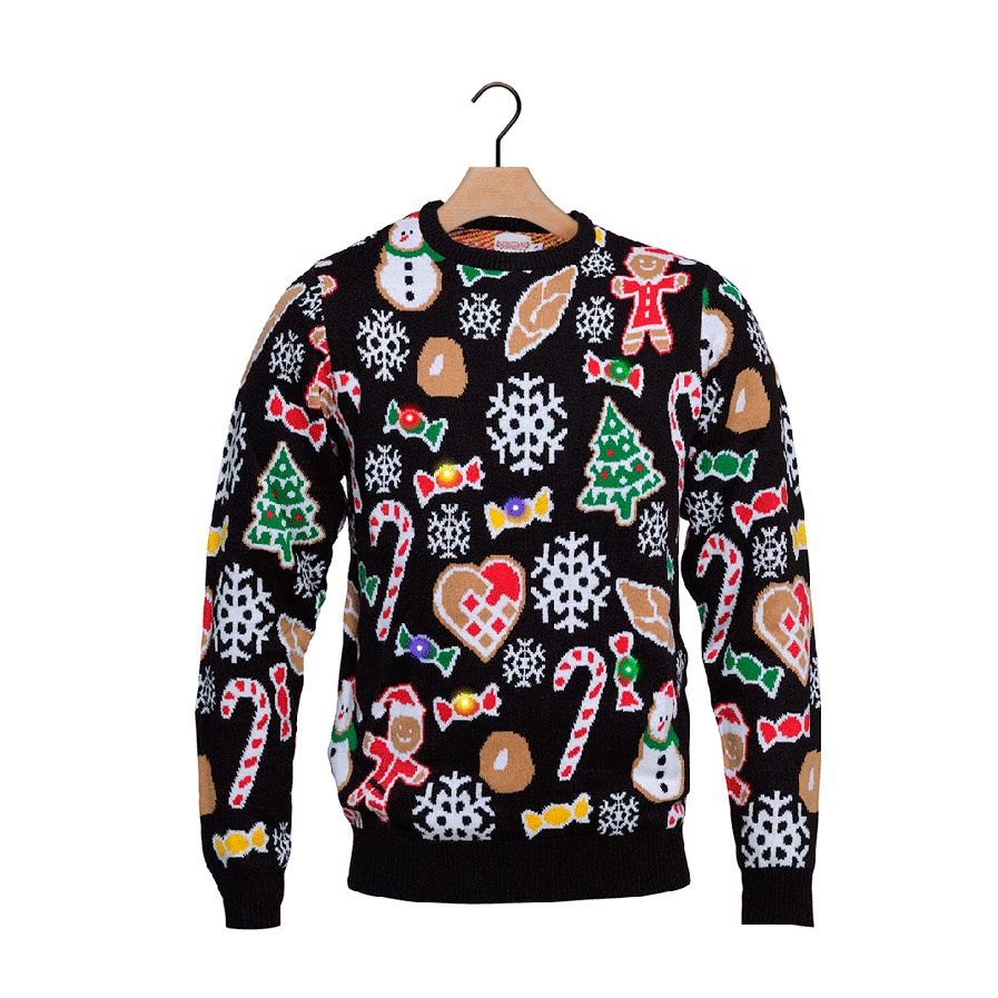 LED light-up Ugly Christmas Sweater with Christmas Motifs
