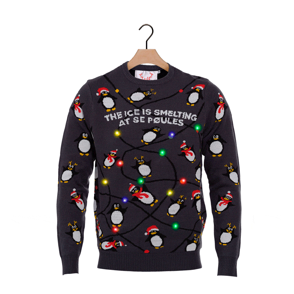 LED light-up Ugly Christmas Sweater with Penguins