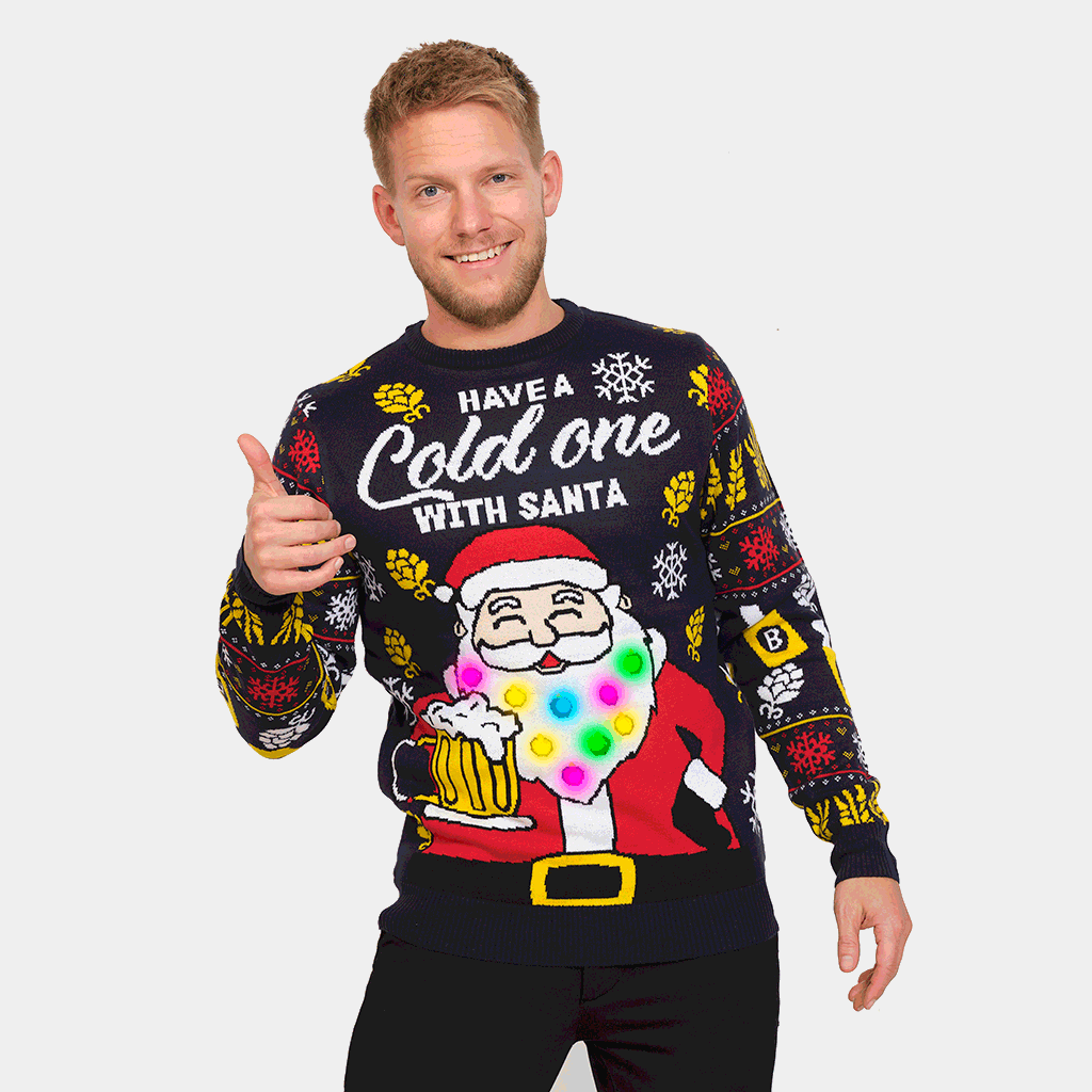 LED Light Up Ugly Christmas Sweater Santa with Beer Ugly