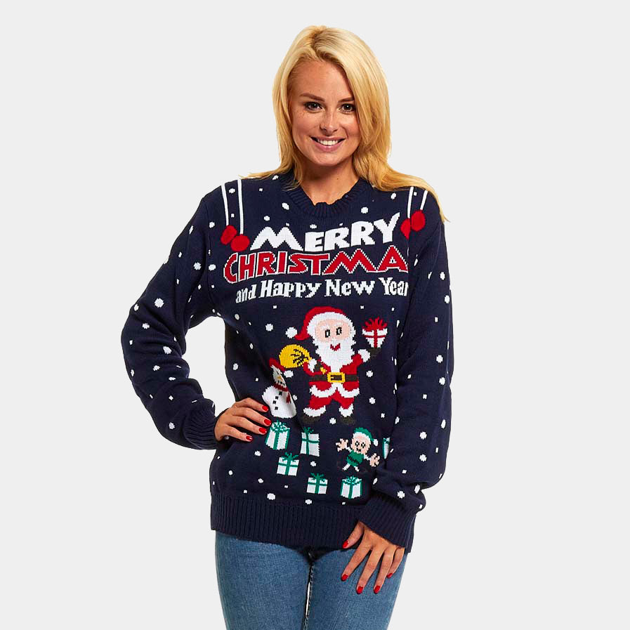 Womens Merry Christmas and Happy New Year Ugly Christmas Sweater