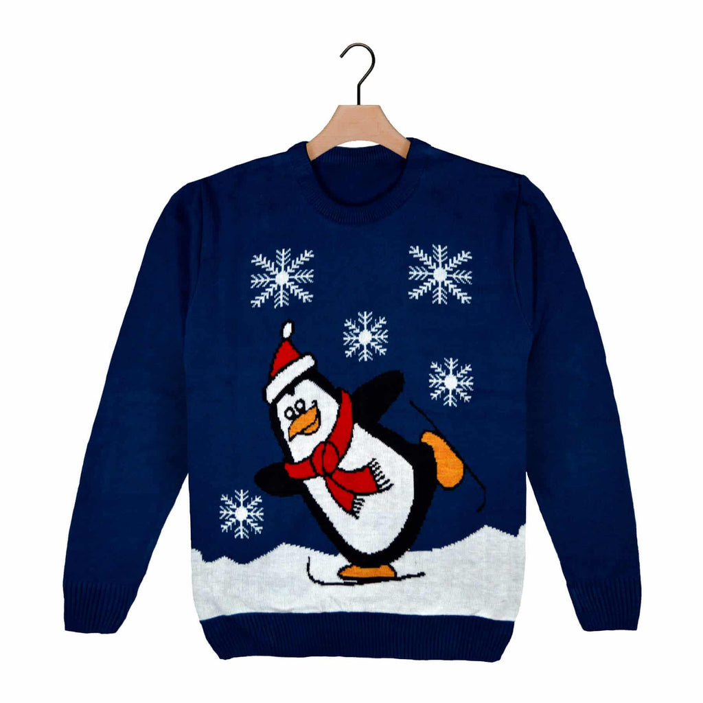 Navy Blue Boys and Girls Ugly Christmas Sweater with Penguin
