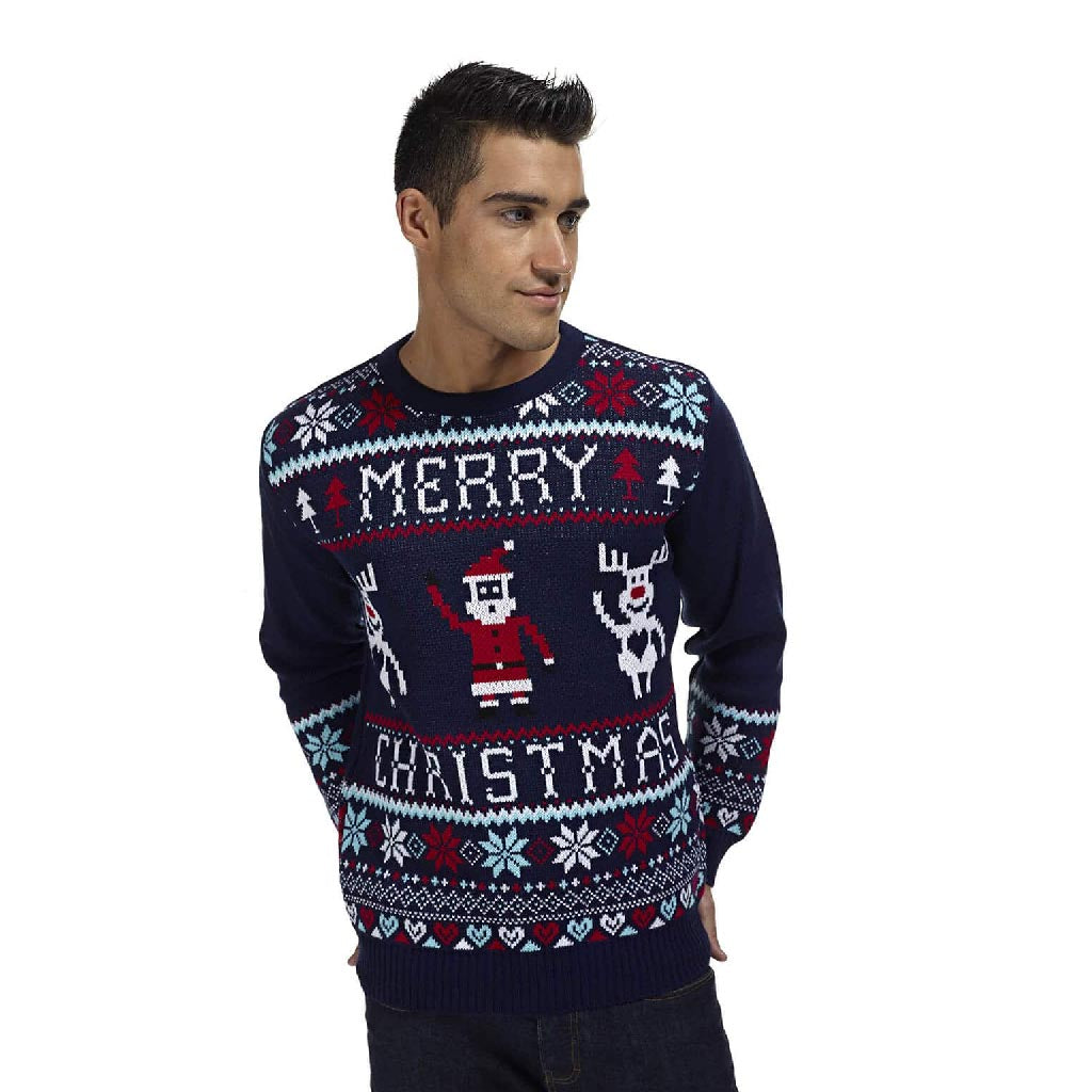 Mens Navy Blue Merry Ugly Christmas Sweater