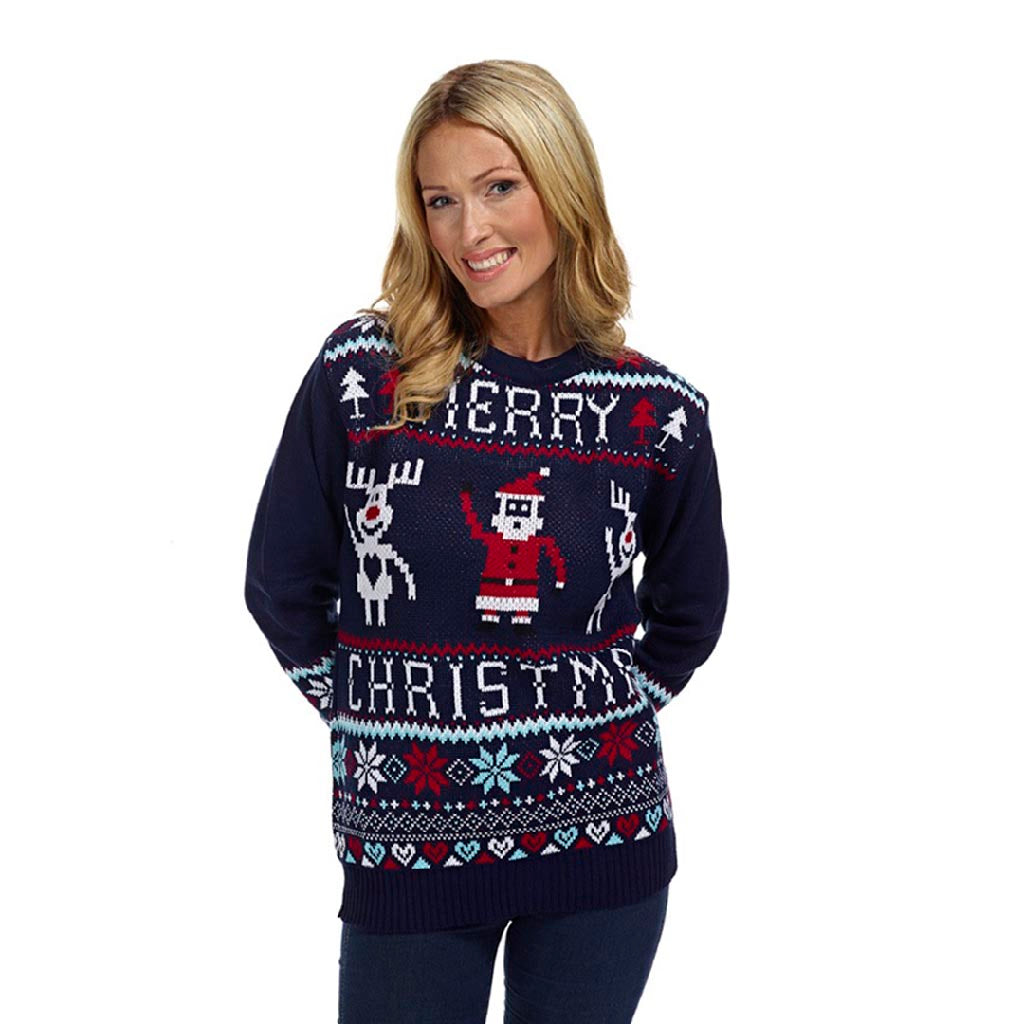 Womens Navy Blue Merry Ugly Christmas Sweater