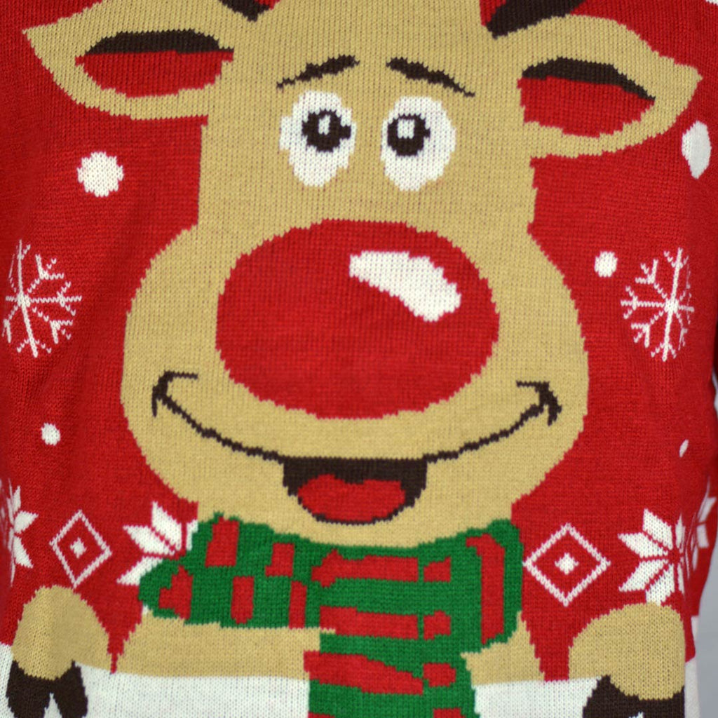 Organic Cotton Boys and Girls Ugly Christmas Sweater Reindeer with Scarf Detail