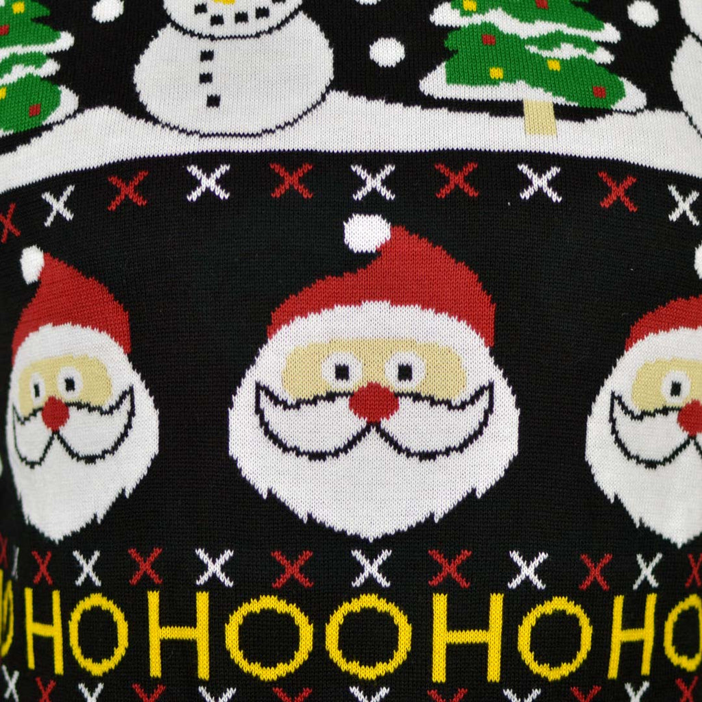 Organic Cotton Boys and Girls Ugly Christmas Sweater with Santa, Gifts and Snowmens detail