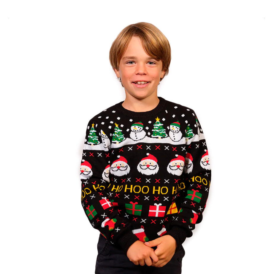Organic Cotton Boys Ugly Christmas Sweater with Santa, Gifts and Snowmens