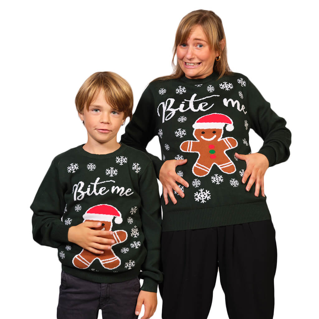 Womens and Boys Organic Cotton Family Ugly Christmas Sweater Bite Me
