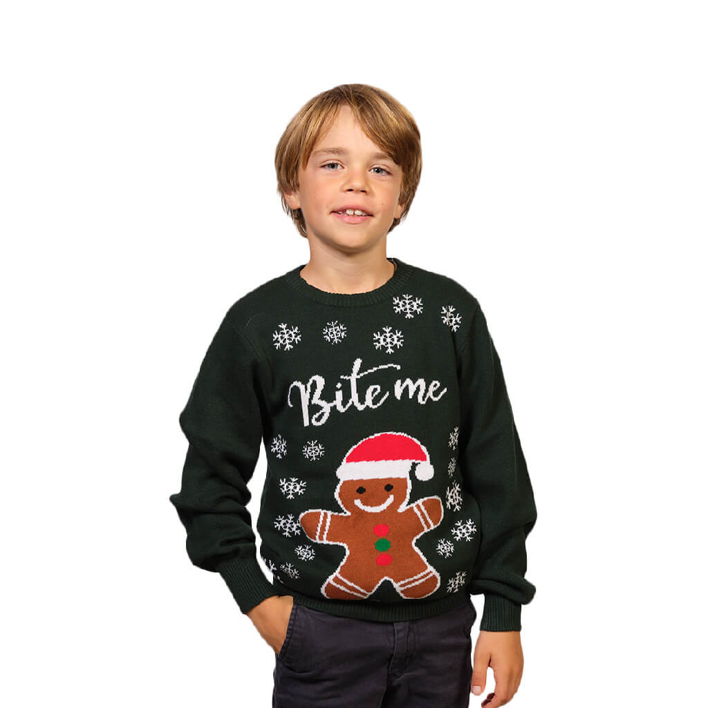 Boys Organic Cotton Family Ugly Christmas Sweater Bite Me