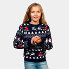 Organic Cotton Girls Ugly Christmas Sweater with Trees, Snowmens and Santa