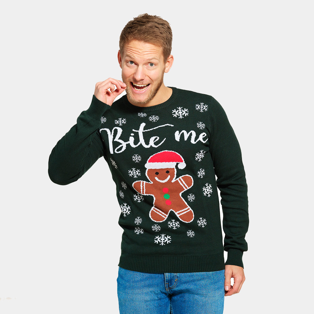 Mens Organic Cotton Ugly Christmas Sweater Bite Me