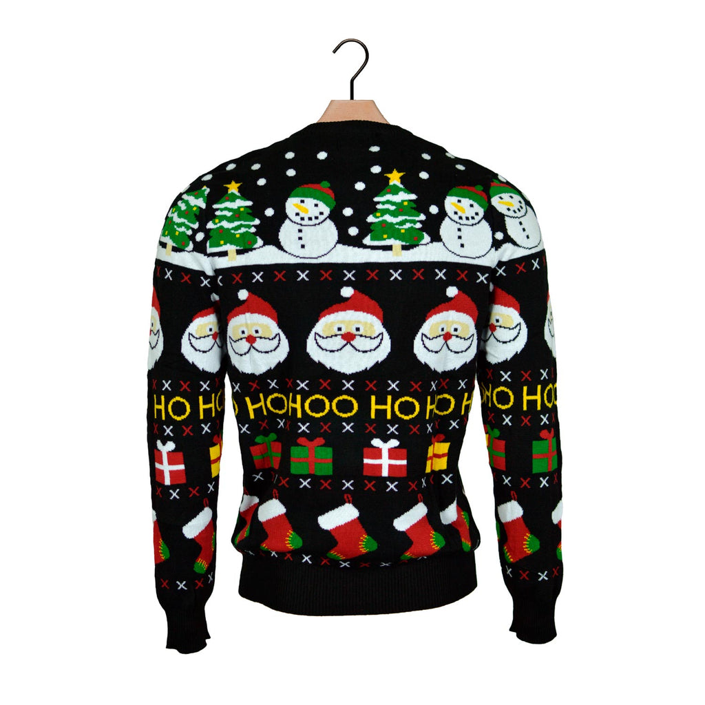 Organic Cotton Ugly Christmas Sweater with Santa, Gifts and Snowmens back