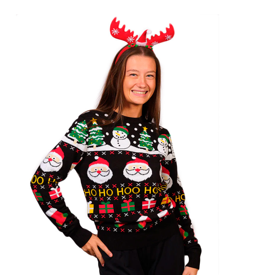 Organic Cotton Ugly Christmas Sweater with Santa, Gifts and Snowmens womens