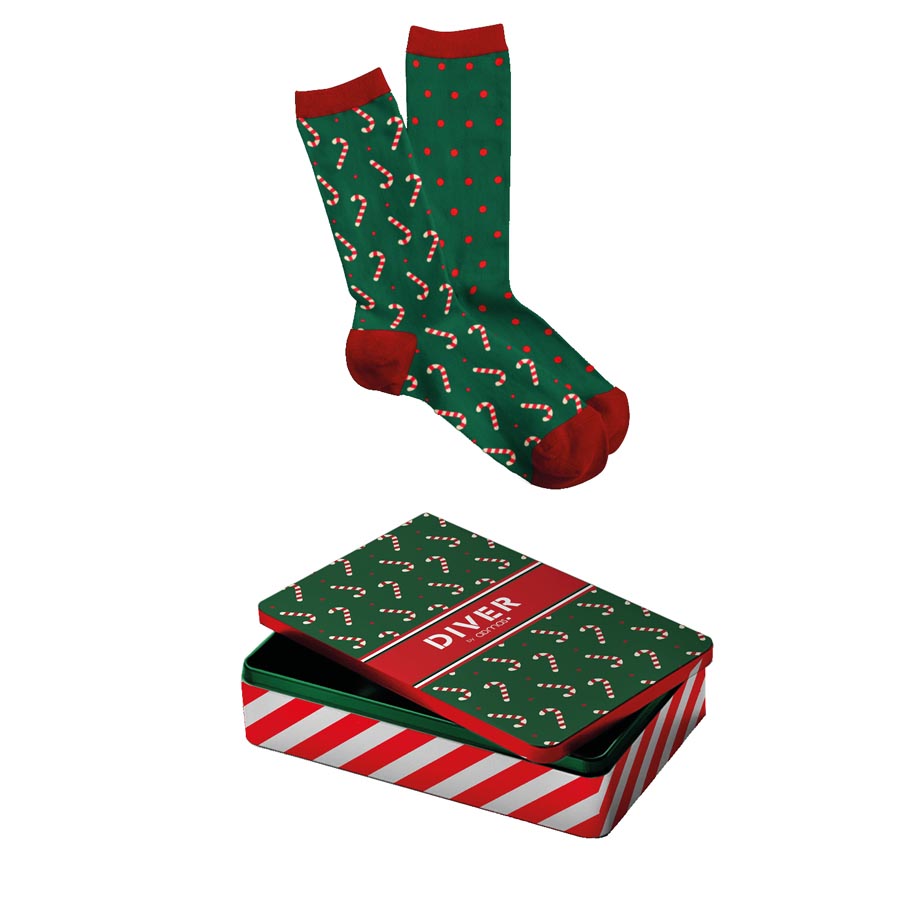 Pack 2 Green Ugly Christmas Socks with Metal Box