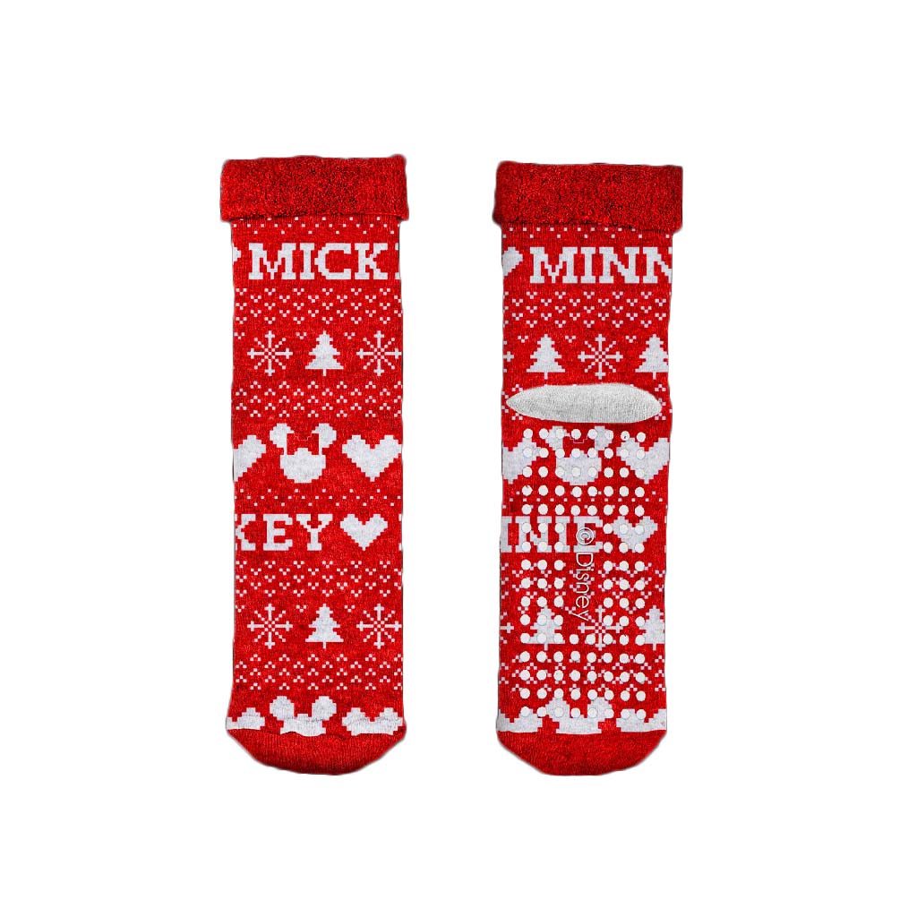 Pack 2 Red Rubber Sole Ugly Christmas Socks Disney Mickey
