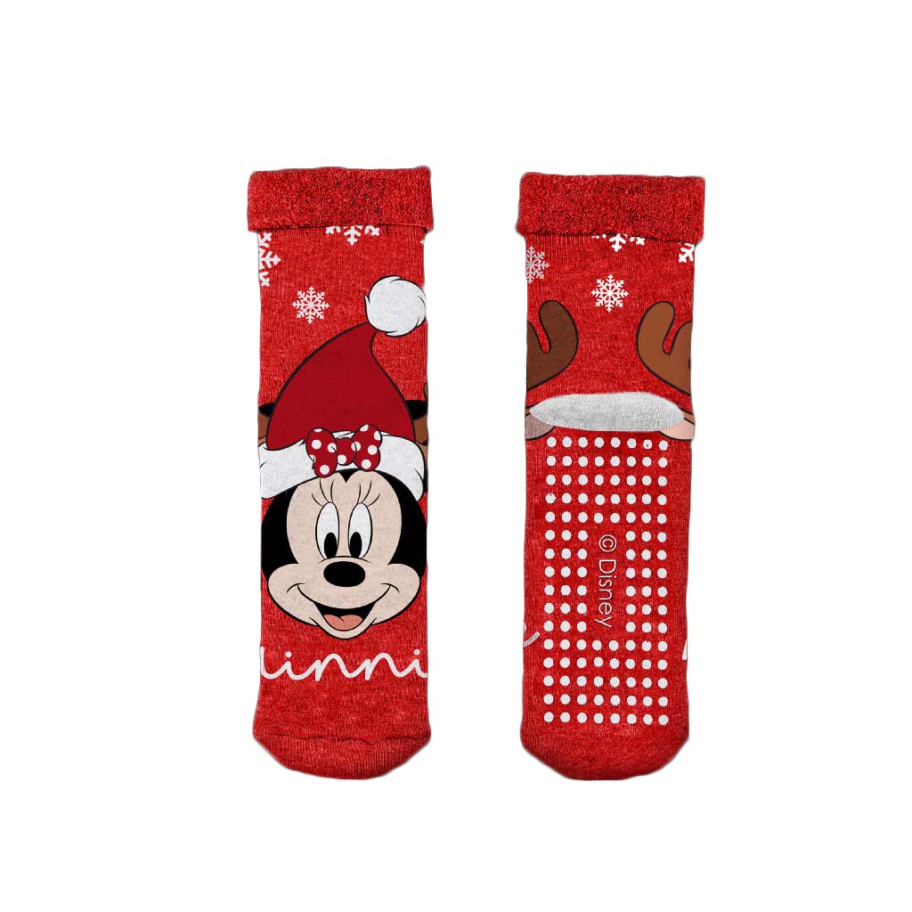 Pack 2 Red Rubber Sole Ugly Christmas Socks Disney Minnie