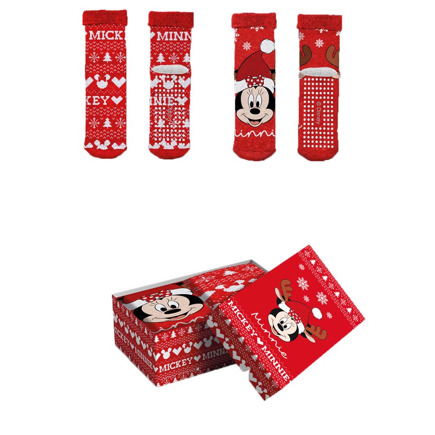 Pack 2 Red Rubber Sole Ugly Christmas Socks Disney