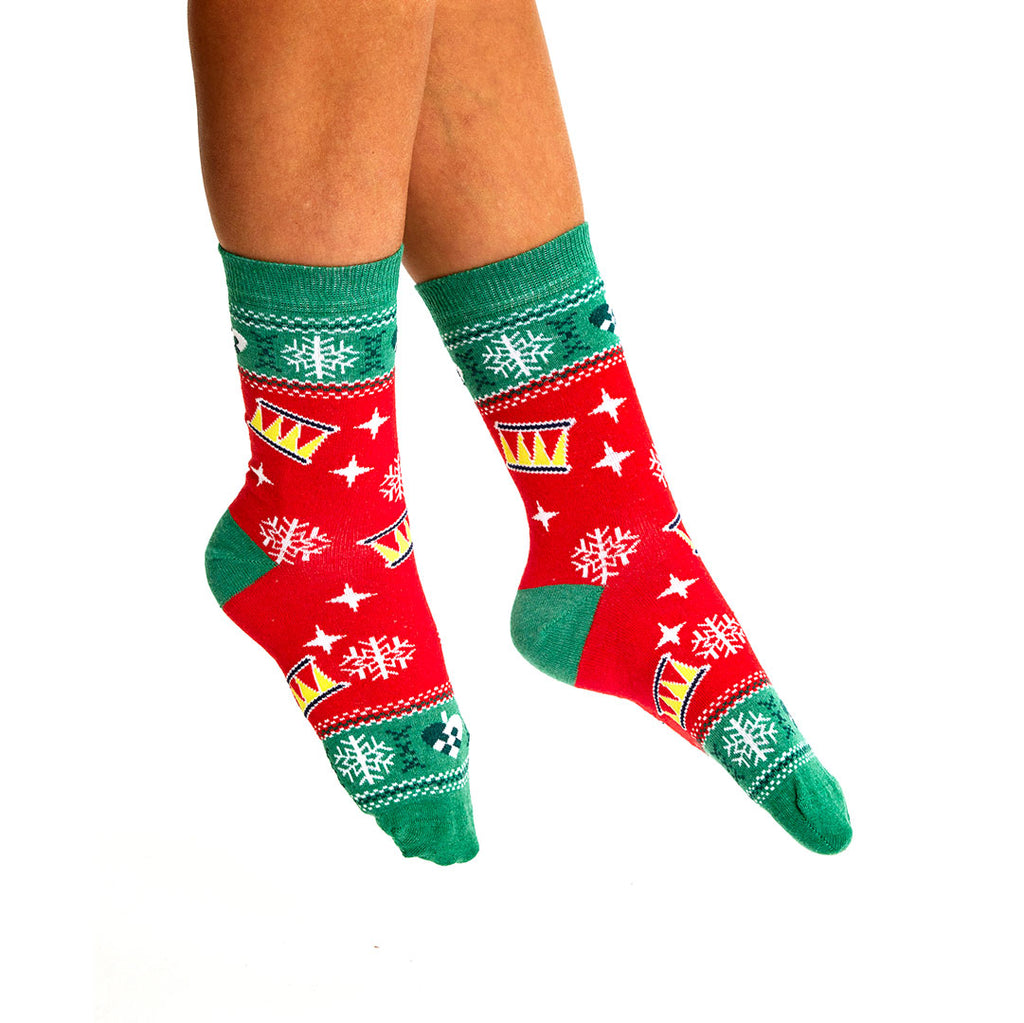 Red and Green Unisex Ugly Christmas Socks with Christmas Tree women and men