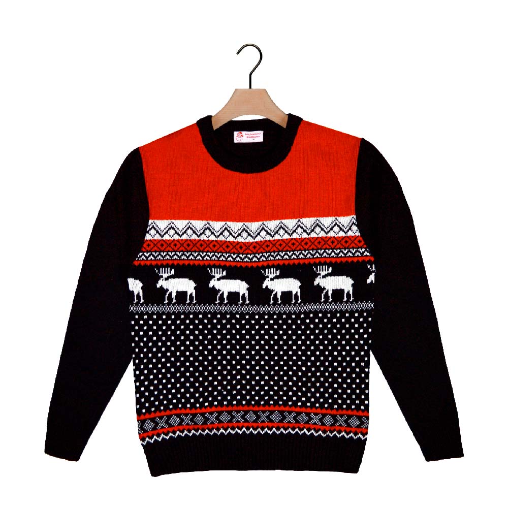 Red and Black Ugly Christmas Sweater with Reindeers 2021