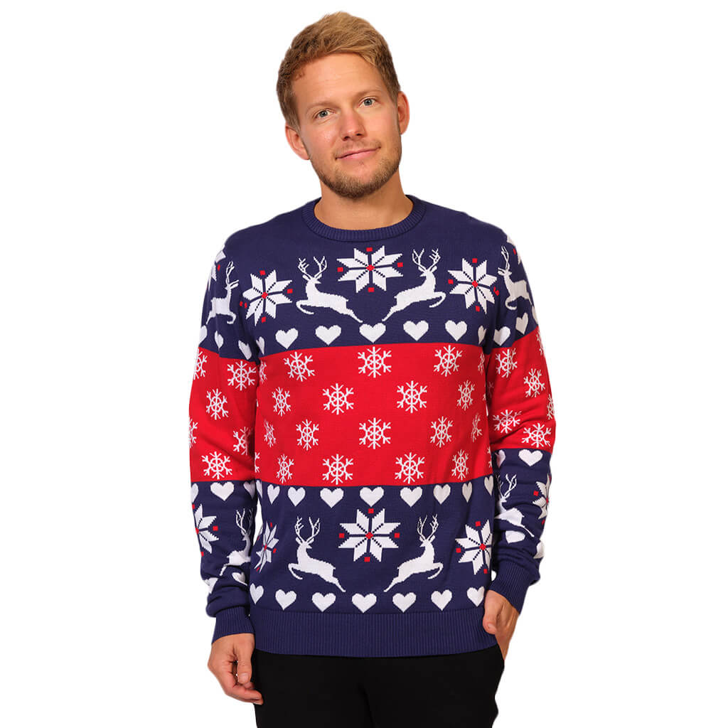Reindeer and Snowflakes on Fleek Blue Couples Ugly Christmas Sweater -  Repeat No