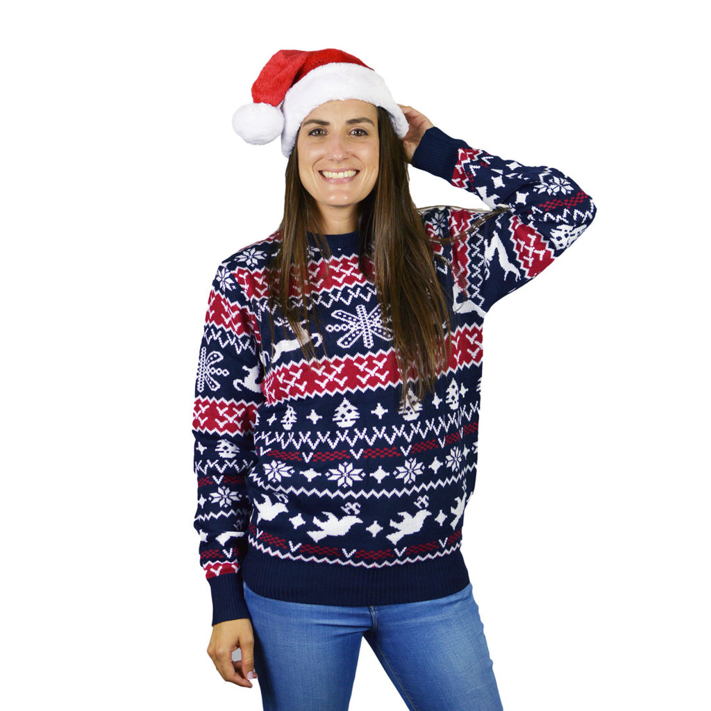 Womens Red and Blue Strips Family Ugly Christmas Sweater