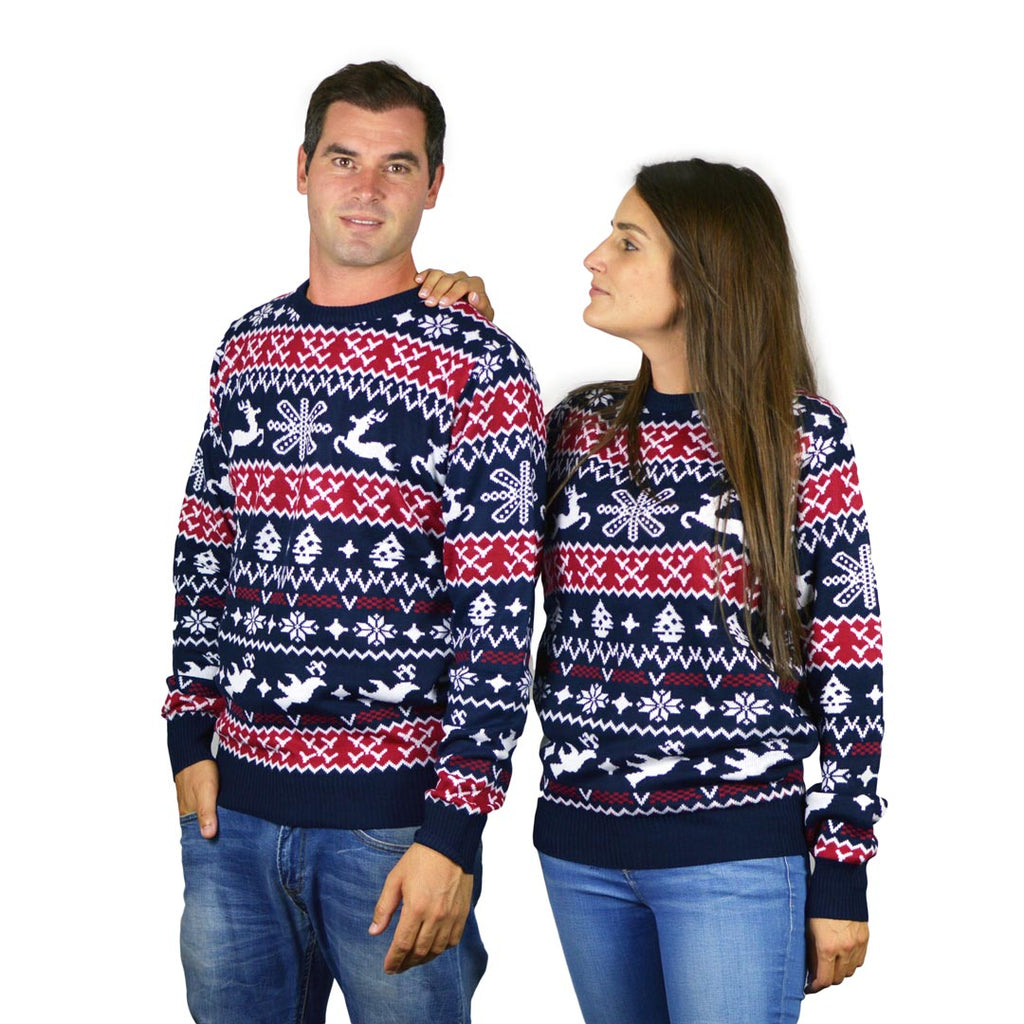 Couples Red and Blue Strips Family Ugly Christmas Sweater
