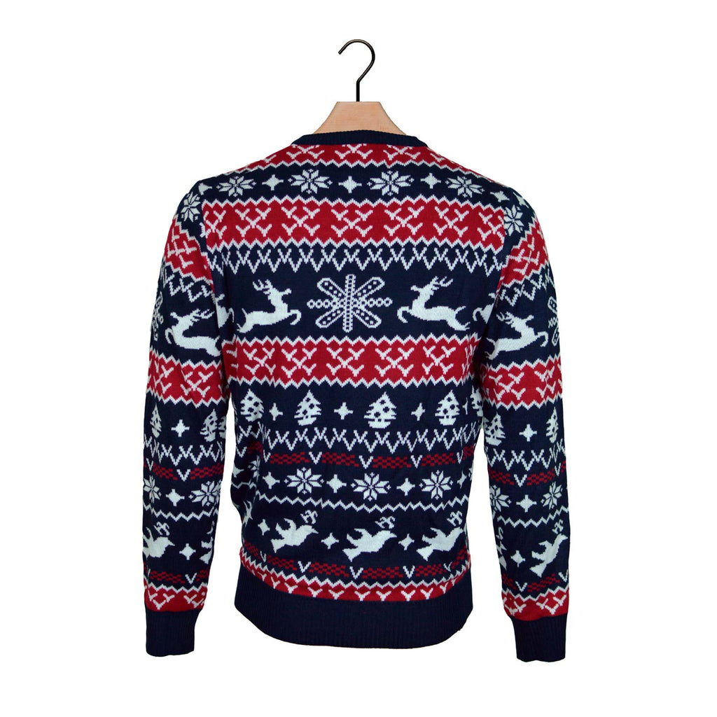 Red and Blue Strips Ugly Christmas Sweater back