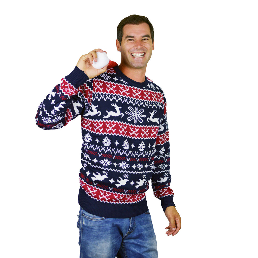 Mens Red and Blue Strips Ugly Christmas Sweater
