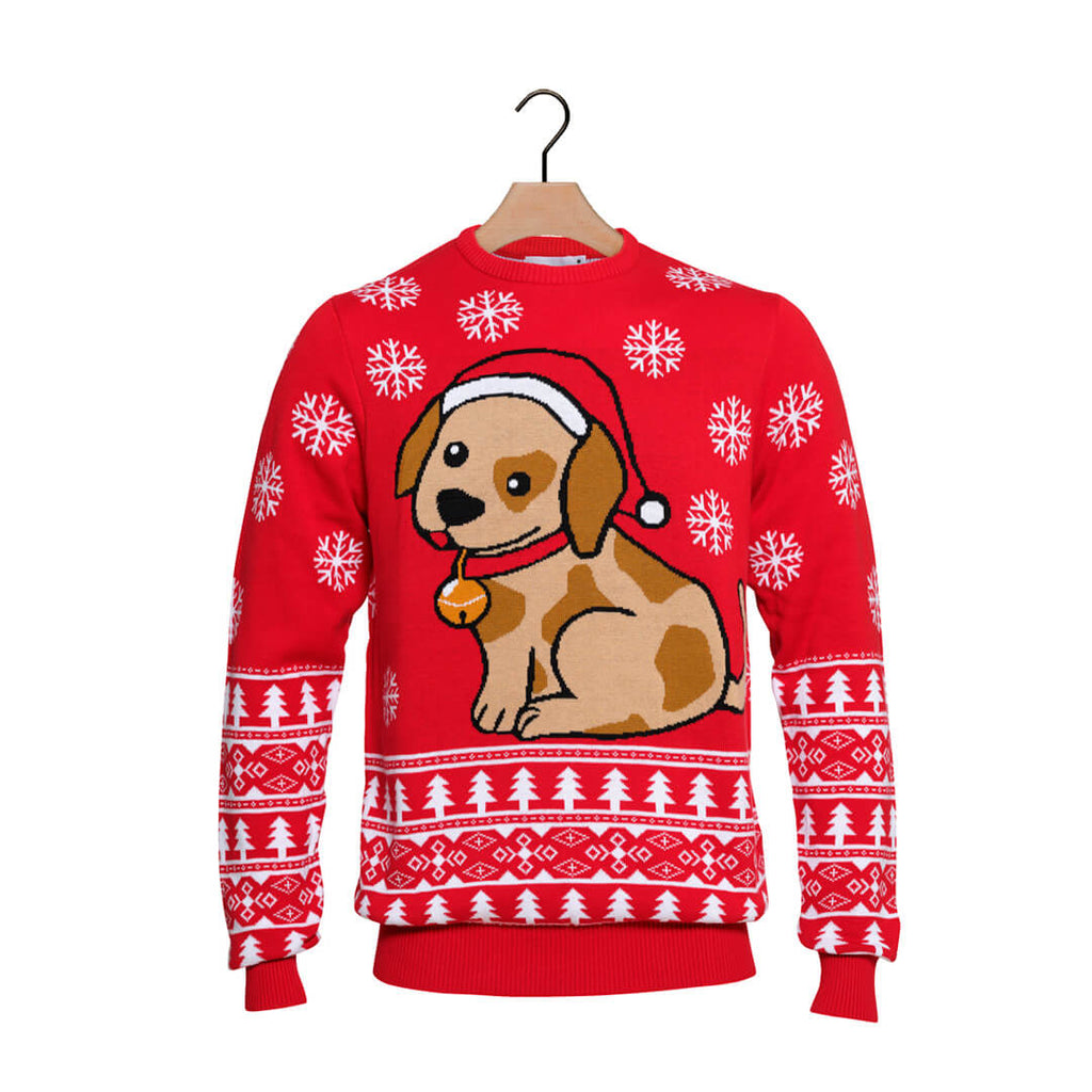 Red Boys and Girls Ugly Christmas Sweater with Puppy