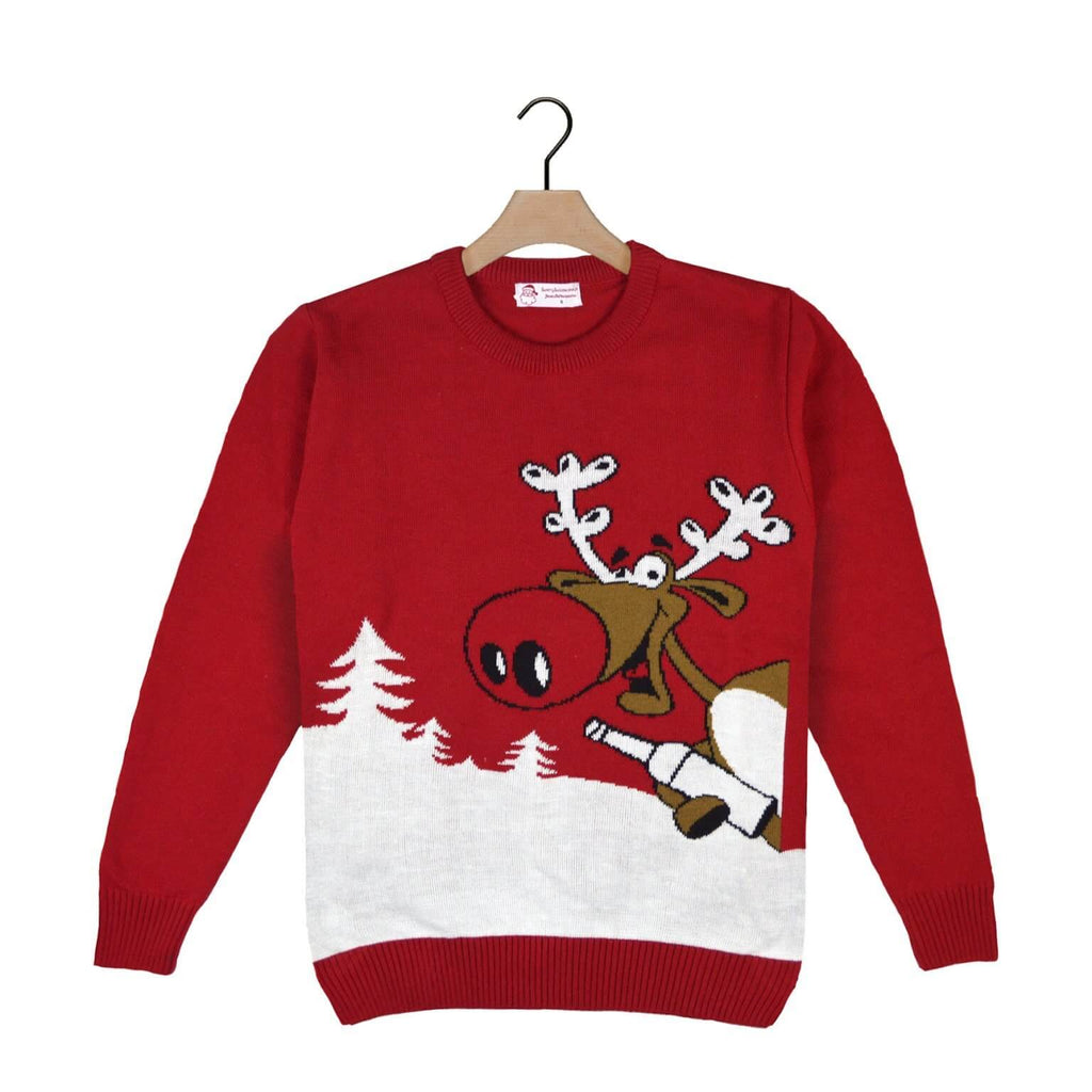 Red Boys and Girls Ugly Christmas Sweater Reindeer with a Beer