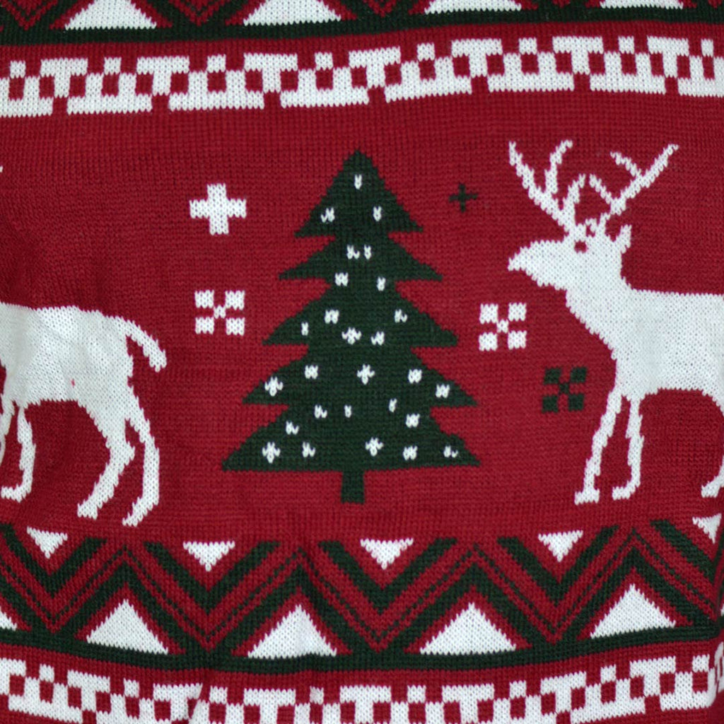 Red Boys and Girls Ugly Christmas Sweater with Reindeers and Christmas Trees detail 2