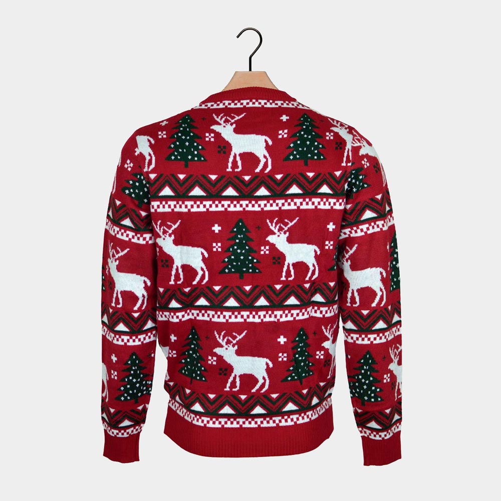 Red Boys and Girls Ugly Christmas Sweater with Reindeers and Christmas Trees back