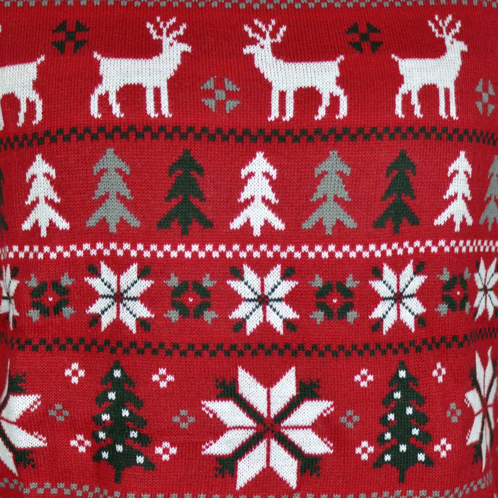 Red Boys and Girls Ugly Christmas Sweater with Reindeers, Trees and Polar Star detail 1