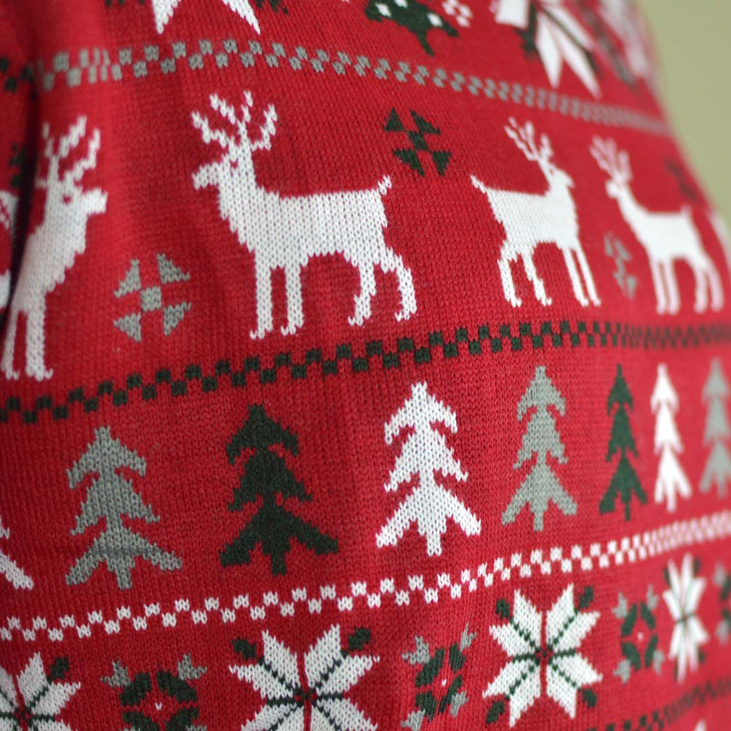 Red Boys and Girls Ugly Christmas Sweater with Reindeers, Trees and Polar Star detail 2