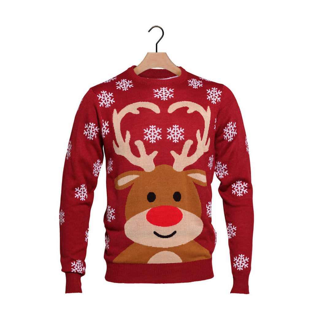 Red Boys and Girls Ugly Christmas Sweater with Rudolph the Reindeer