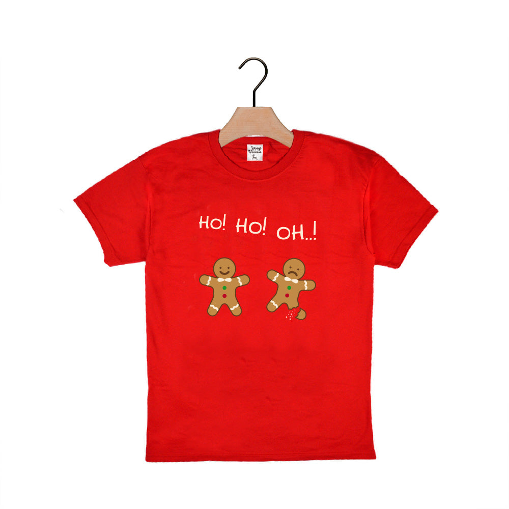Red Boys and Girls Ugly Christmas T-Shirt with Gingerbreads