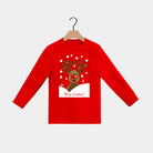 Red long sleeve Boys and Girls Ugly Christmas T-Shirt with Rudolph Reindeer