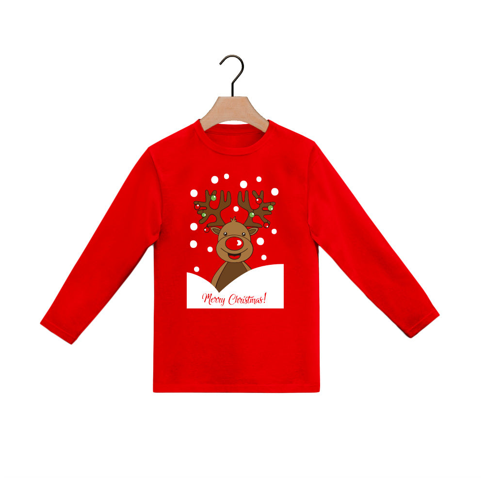 Red long sleeve Boys and Girls Ugly Christmas T-Shirt with Rudolph Reindeer