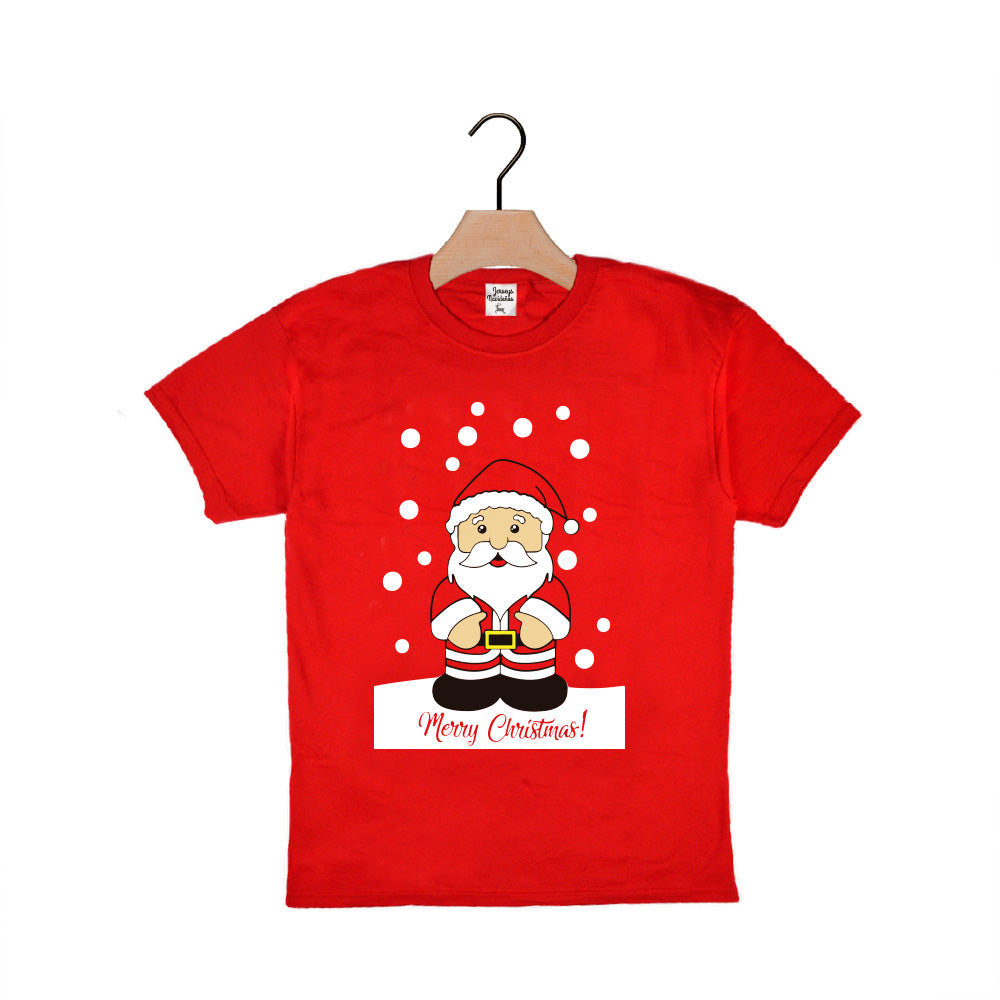 Red Boys and Girls Ugly Christmas T-Shirt with Santa Claus