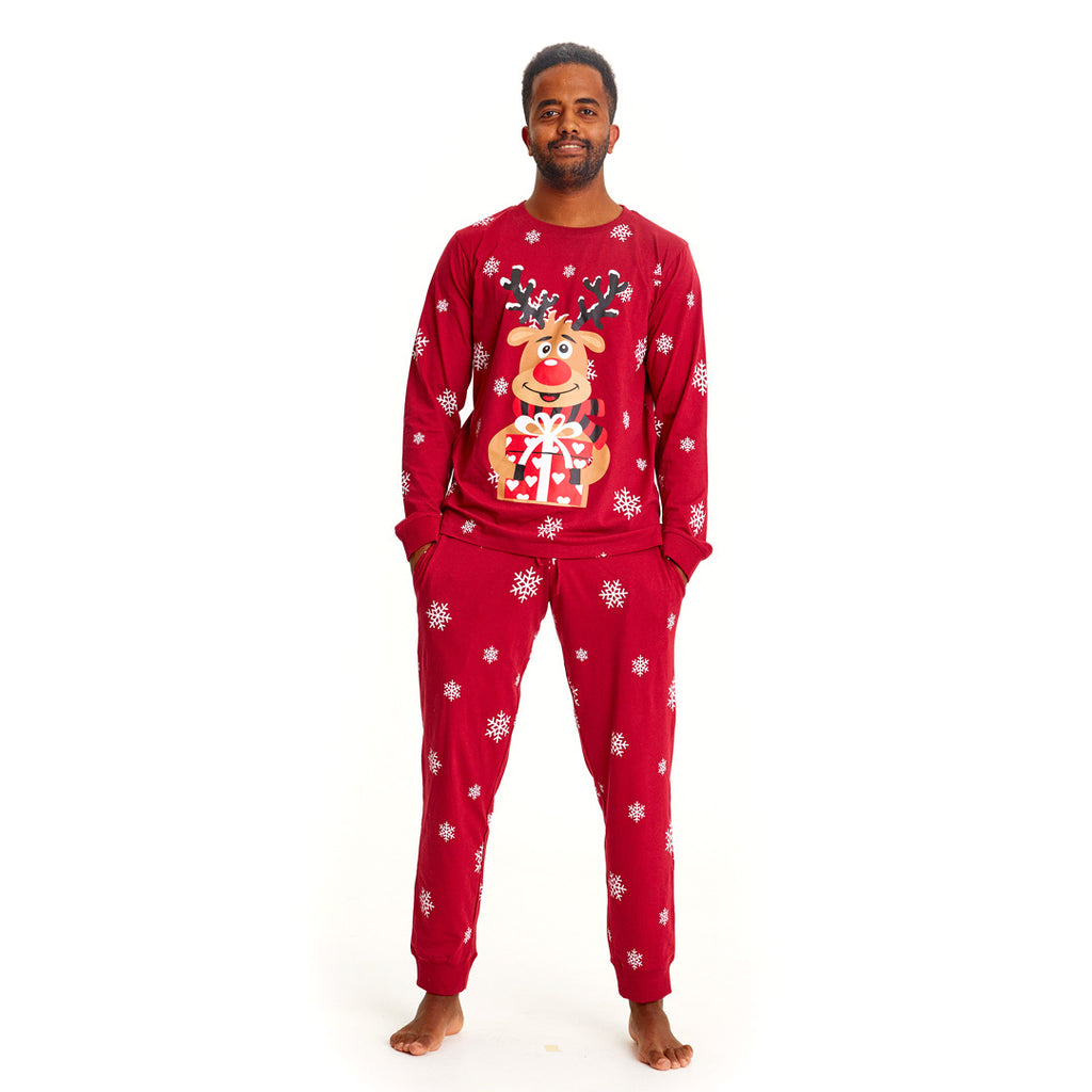 Red Ugly Christmas Piyama for Family with Rudolph the Reindeer mens