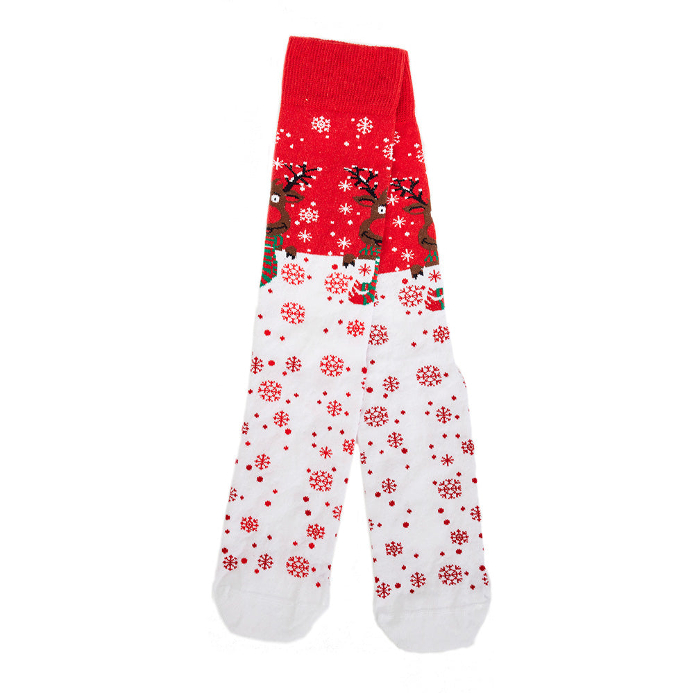 Red Unisex Ugly Christmas Socks Reindeer with Scarf
