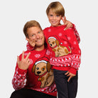 Boys and Mens Red Family Ugly Christmas Sweater with Puppy