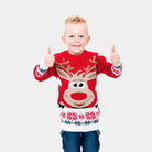 Boys Red Family Ugly Christmas Sweater with Reindeer and Snow