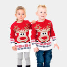 Kids Red Family Ugly Christmas Sweater with Reindeer and Snow