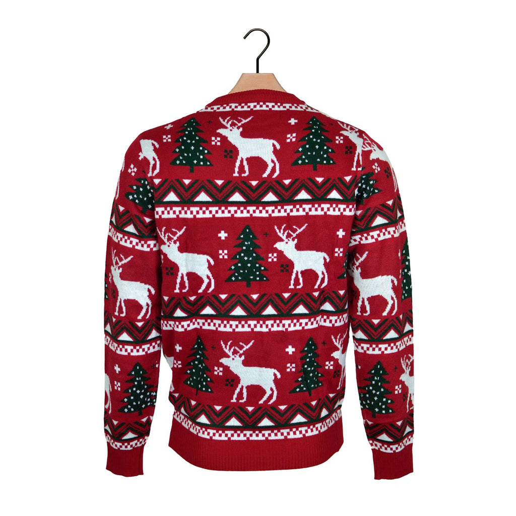 Red Family Ugly Christmas Sweater with Reindeers and Christmas Trees back