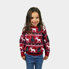 Red Family Ugly Christmas Sweater with Reindeers and Christmas Trees girls