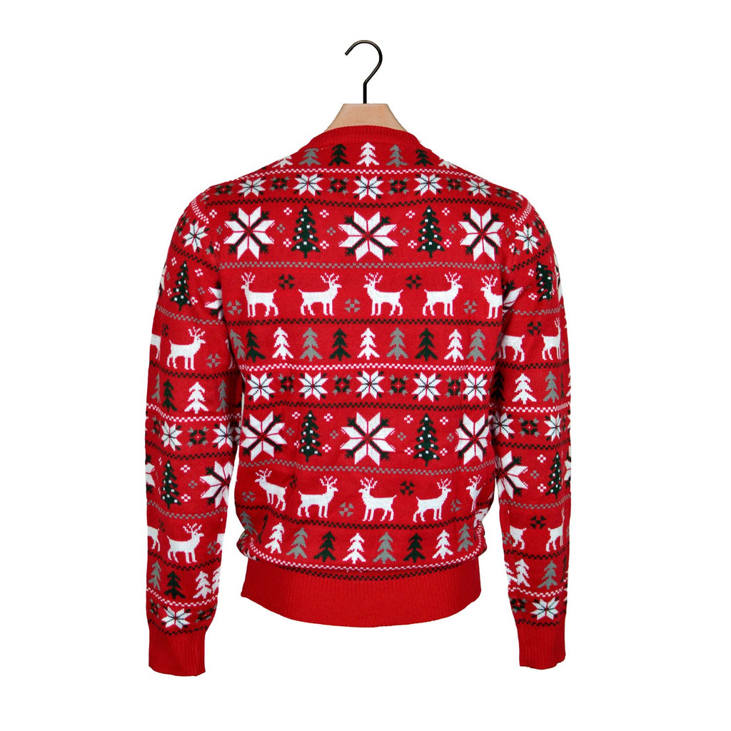 Red Family  Ugly Christmas Sweater with Reindeers, Trees and Polar Star Back