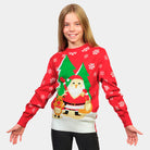 Girls Red Family Ugly Christmas Sweater with Santa and Reindeer Greeting